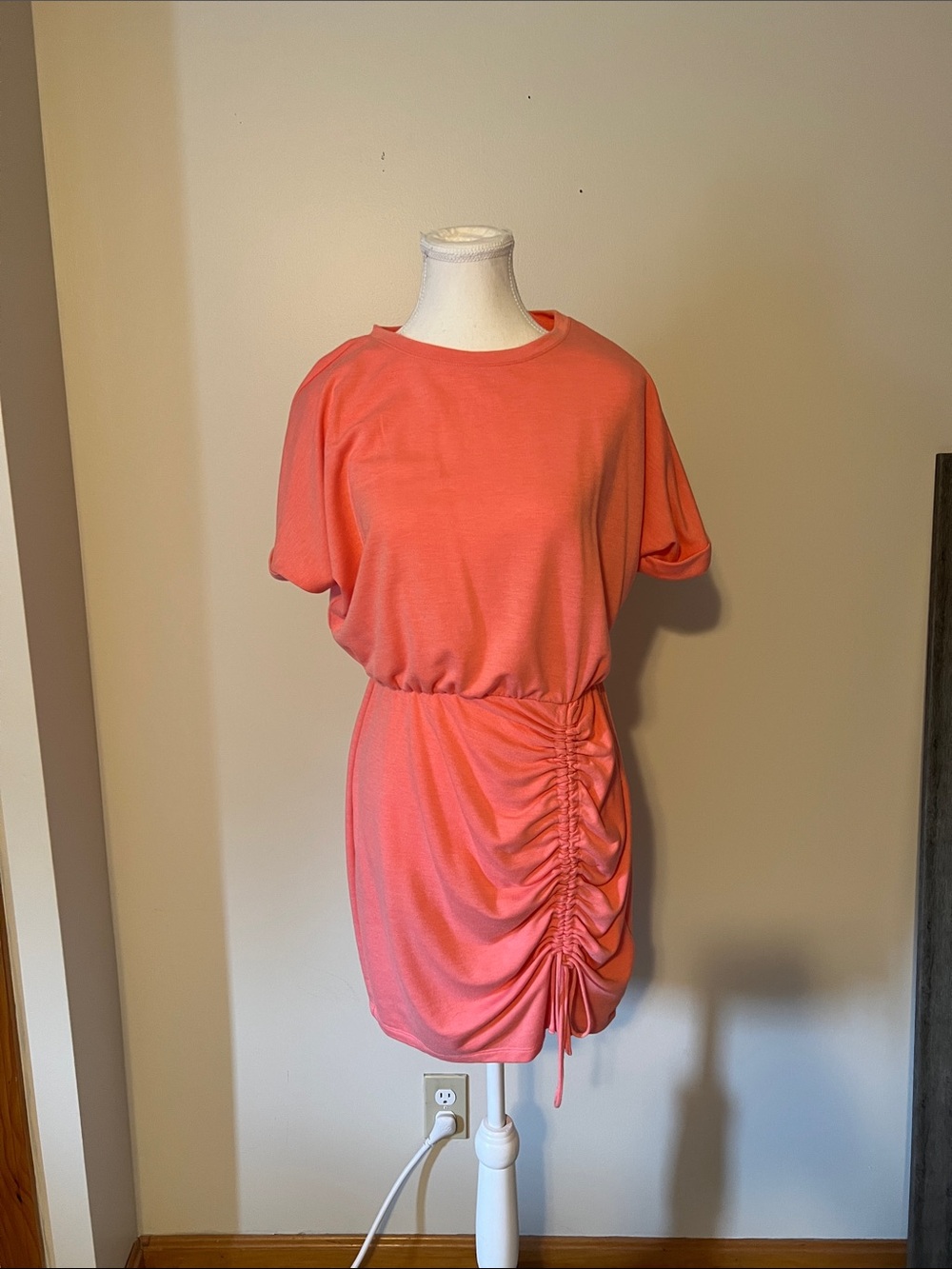 Express Coral Pink Midi Dress with Side Ruching